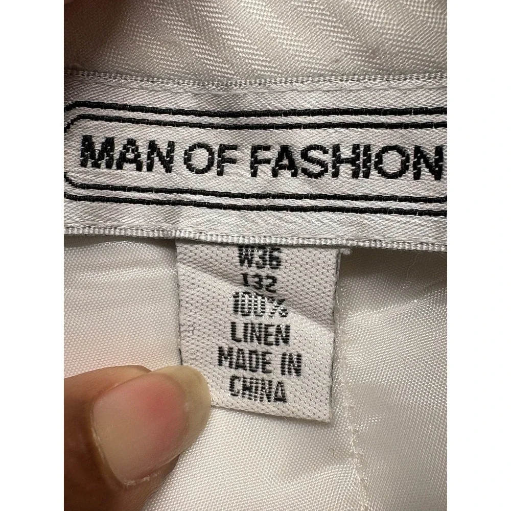 Man of Fashion Mens 36 White 100% Linen Pleated Wide Leg Dress Pants Trousers